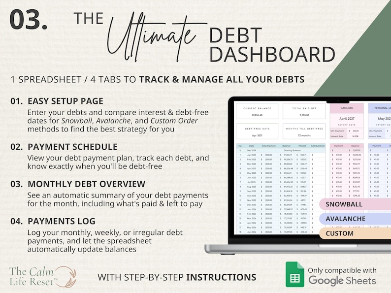 BUNDLE Paycheck Budget + Debt Snowball Avalanche + Bill Planner + Life Calendar | Google Sheets Organization & Personal Finance Spreadsheets