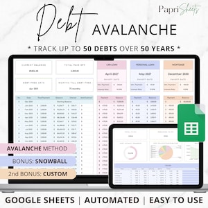 Calculadora de avalancha de deudas: Plantilla de presupuesto de Hojas de cálculo de Google, Rastreador de deudas, Rastreador de pago de deudas, Rastreador de reembolso de deudas, Bola de nieve adicional y personalizada