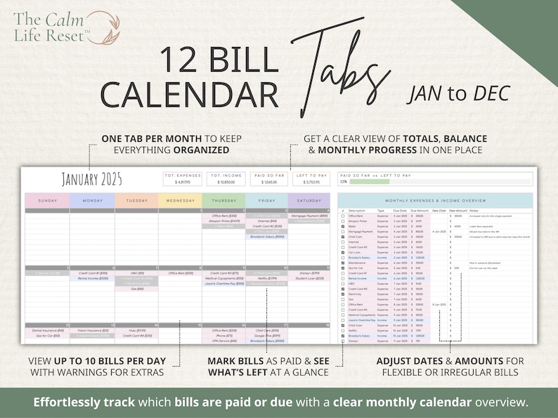 Bill Tracker Spreadsheet: Google Sheets Bill Calendar, Monthly Smart Bill Planner, Editable Bill Payment Dashboard, Personal Finance Planner