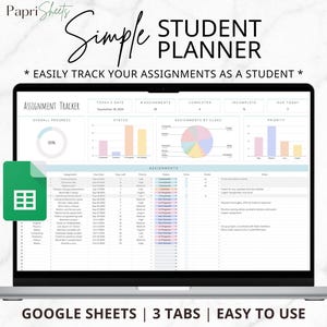 Student Planner Spreadsheet, Assignment Tracker Google Sheets, College University School Study Planner, Digital Academic Planner Template