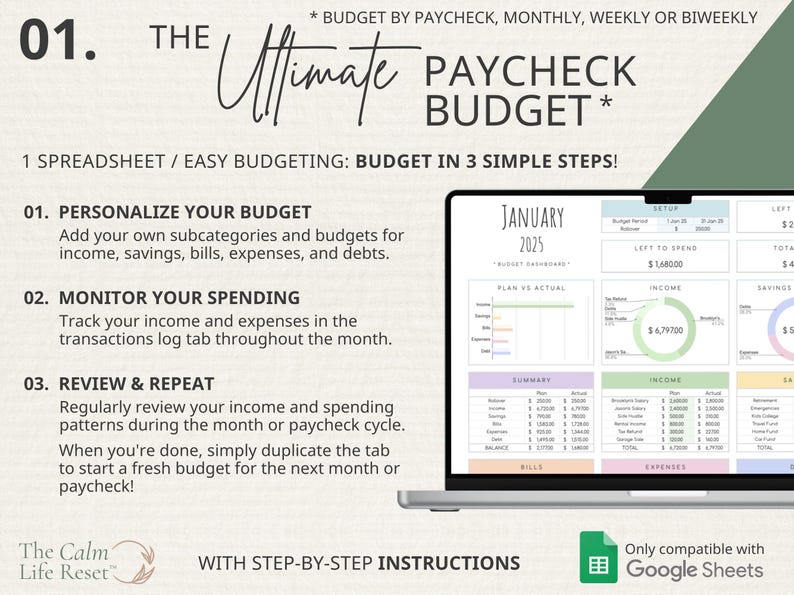 BUNDLE Paycheck Budget + Debt Snowball Avalanche + Bill Planner + Life Calendar | Google Sheets Organization & Personal Finance Spreadsheets