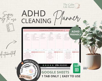 ADHD Cleaning Planner: Editable Digital Cleaning Schedule Google Sheets Cleaning Planner, Organizer, Chores, Weekly Cleaning, Daily Cleaning