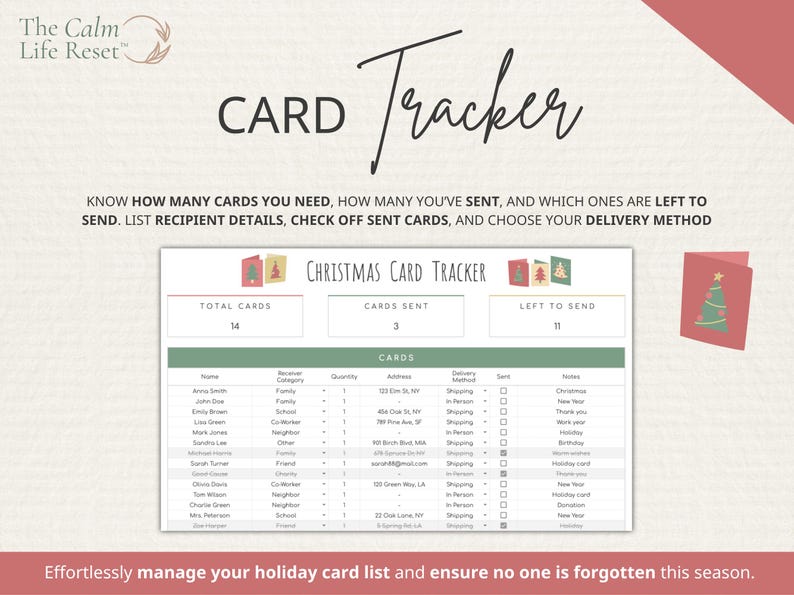 Christmas Gift Tracker Google Sheets: Gift Planner Spreadsheet, Holiday Budget Planner, Christmas Gift Planner, Card Tracker + FREE BONUS!
