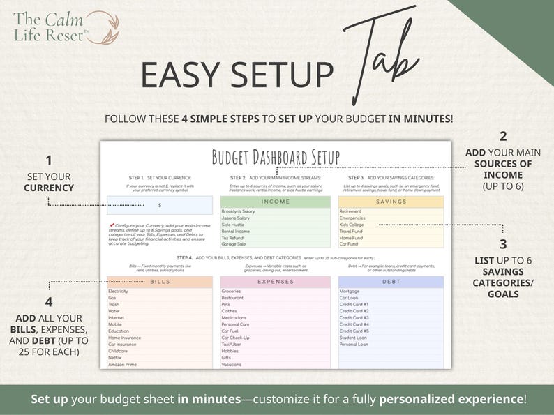 ADHD-Friendly Budget Planner Google Sheets: Monthly Bill Tracker, Personal Income Expense, Weekly Paycheck, Debt Payoff Tool, Easy-to-Use
