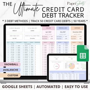 Kreditkarten Renten-Schulden Tracker Google Sheets: Renten-Schneeball-Arbeitsblatt, Renten-Lawinen-Rechner, Kreditkarten-Tracker, Kreditkarten-Schulden