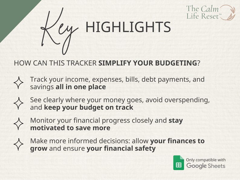 ADHD-Friendly Budget Planner Google Sheets: Monthly Bill Tracker, Personal Income Expense, Weekly Paycheck, Debt Payoff Tool, Easy-to-Use