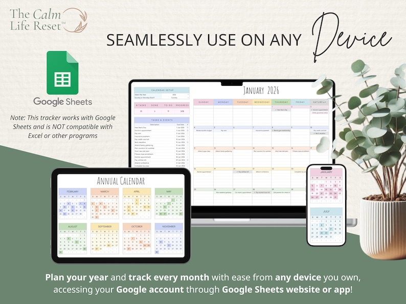 2026 Calendar Spreadsheet: Google Sheets Yearly Calendar, Monthly Tracker Routine, Daily Schedule Weekly Calendar Spreadsheet Calendar Daily