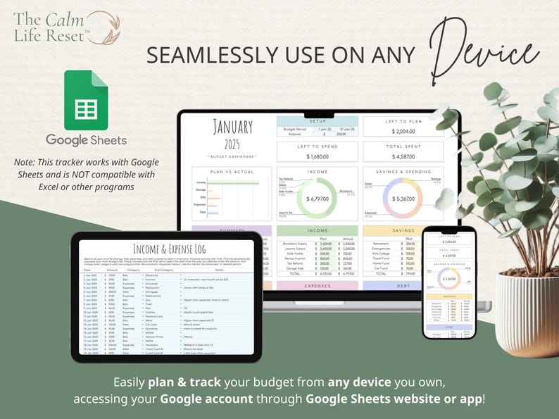 ADHD-Friendly Budget Planner Google Sheets: Monthly Bill Tracker, Personal Income Expense, Weekly Paycheck, Debt Payoff Tool, Easy-to-Use