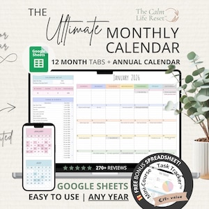 Maandkalender-spreadsheet: Google Spreadsheets-jaarkalender, maandtracker, dagelijks schema Wekelijkse kalender Spreadsheet-kalender dagelijks