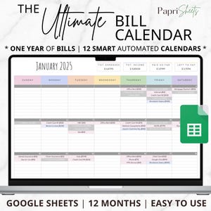 Bill Tracker-spreadsheet: rekeningkalender in Google Spreadsheets, maandelijkse slimme rekeningplanner, bewerkbaar dashboard voor factuurbetalingen, persoonlijke financiële planner