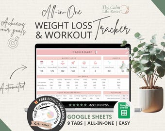 Weight Loss Tracker Spreadsheet for Google Sheets: Weight Loss Planner Weight Loss Journal Calorie Tracker Spreadsheet Calorie Macro Tracker