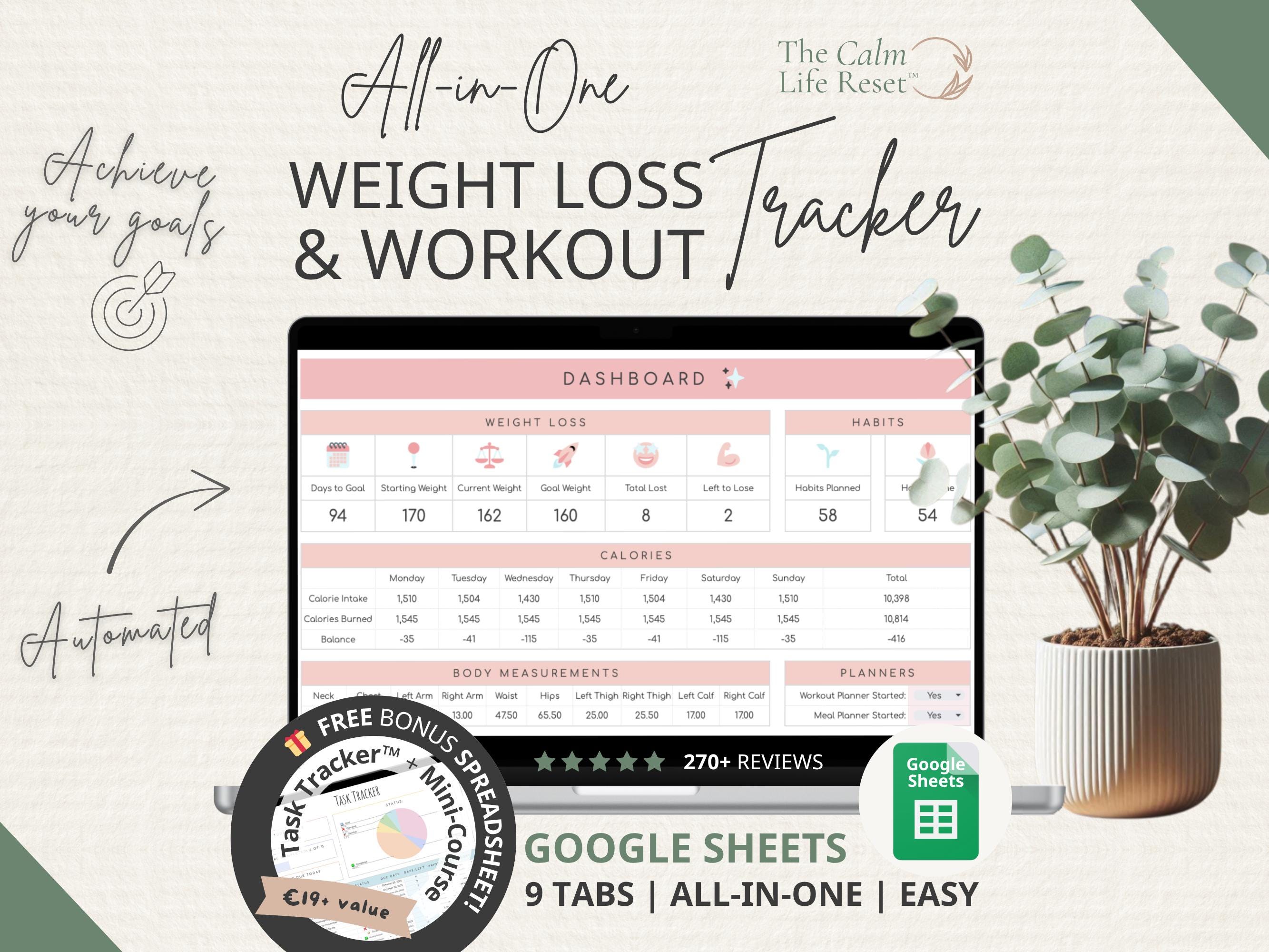 Weight Loss Tracker Spreadsheet for Google Sheets: Weight Loss Planner Weight Loss Journal Calorie Tracker Spreadsheet Calorie Macro Tracker