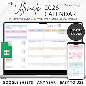 2026 Calendar Spreadsheet: Google Sheets Yearly Calendar, Monthly Tracker Routine, Daily Schedule Weekly Calendar Spreadsheet Calendar Daily