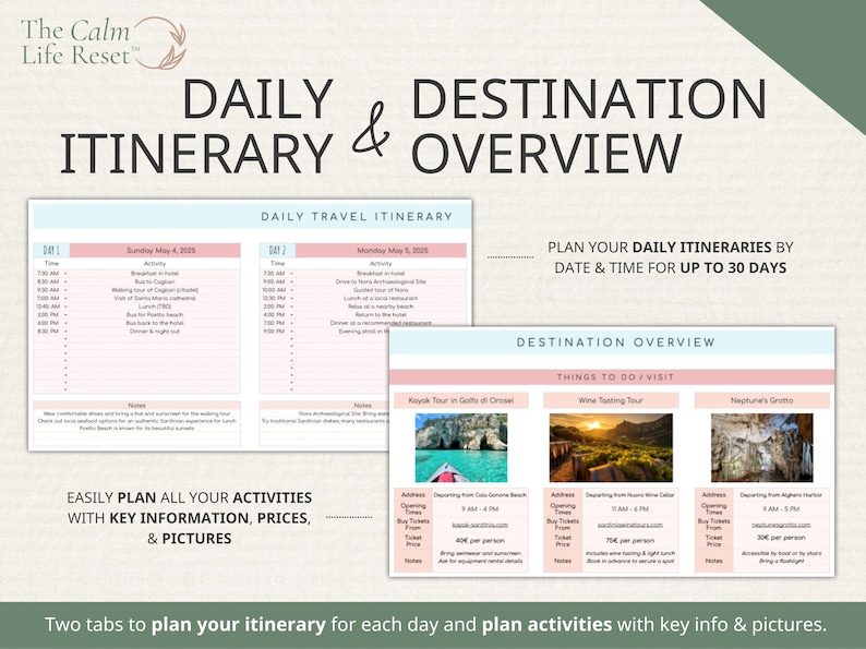 Travel Planner Google Sheets: Travel Itinerary Template, Travel Budget Spreadsheet, Digital Packing List, Road Trip Planner, Holiday Planner