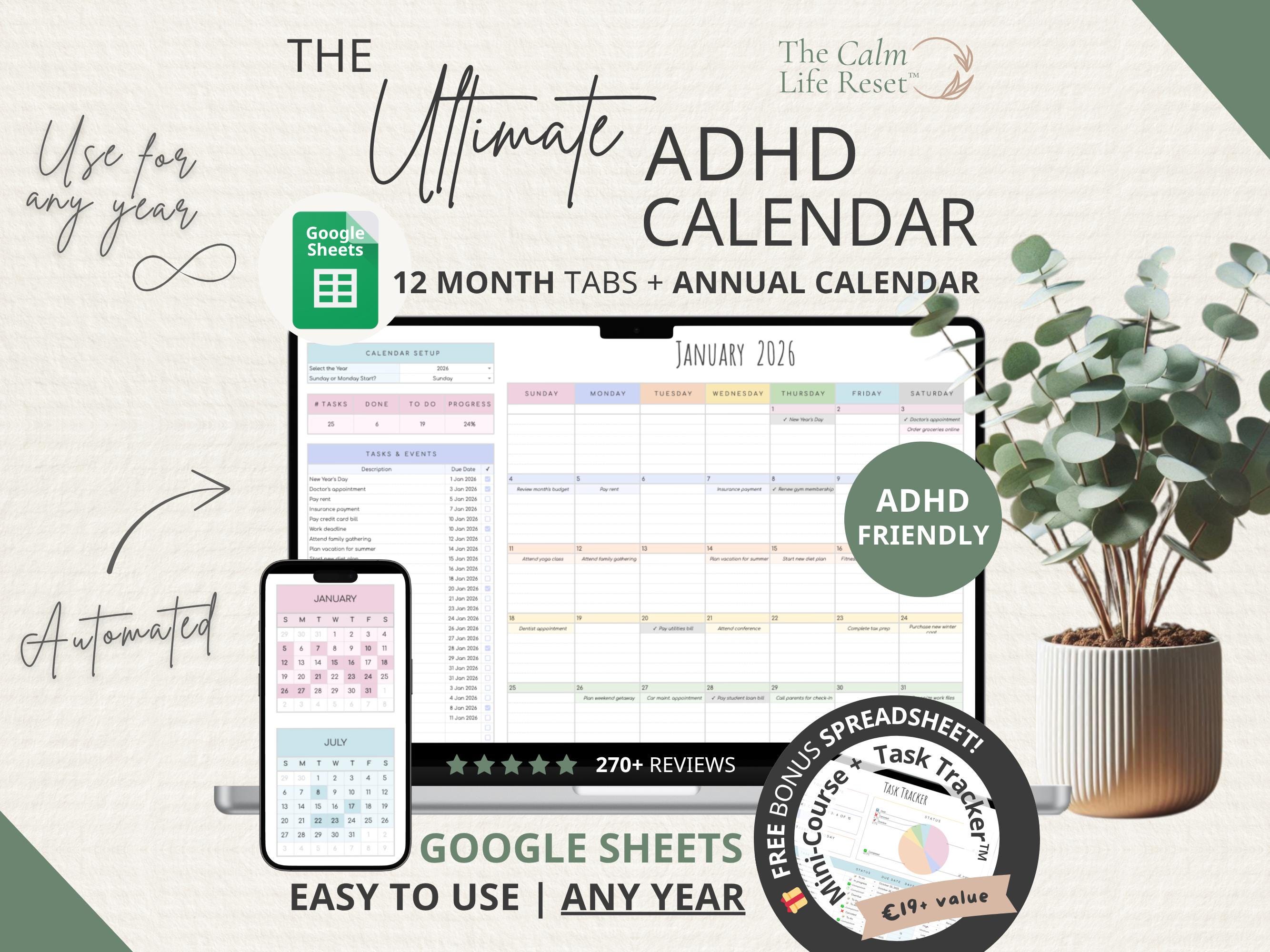 ADHD Calendar Planner: Google Sheets Daily Planner for Events and Tasks ...