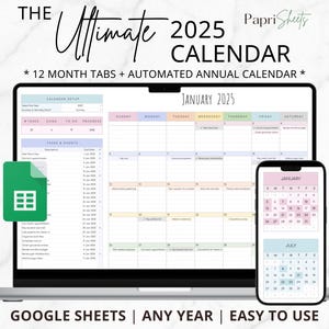 2025 Kalender Tabelle: Google Sheets Jahreskalender, monatliche Tracker-Routine, täglicher Ablaufplan Wochenkalender Tabelle Kalender täglich