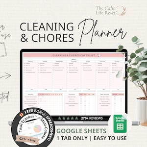 Lista de limpieza semanal: tabla de tareas mensuales y anuales, planificador de limpieza, lista de tareas, plantilla de Hojas de cálculo de Google, registro editable