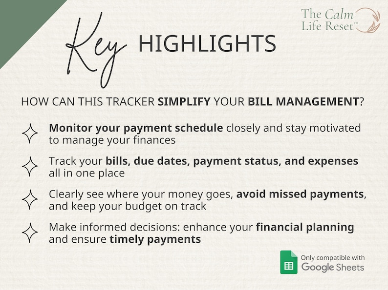 Bill Tracker Spreadsheet: Google Sheets Bill Calendar, Monthly Smart Bill Planner, Editable Bill Payment Dashboard, Personal Finance Planner