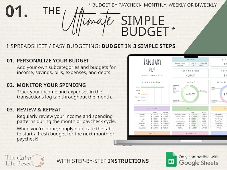 Budget Planner, Monthly Paycheck Budget, Bill Tracker Spreadsheet, Google Sheets Bundle, Debt Payoff Tracker, Debt Snowball, Savings Tracker