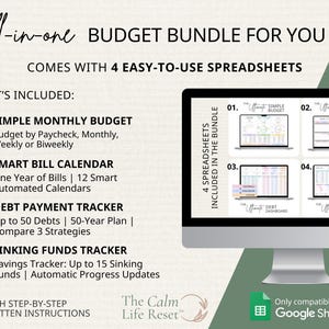 Budget Planner, Monthly Paycheck Budget, Bill Tracker Spreadsheet, Google Sheets Bundle, Debt Payoff Tracker, Debt Snowball, Savings Tracker