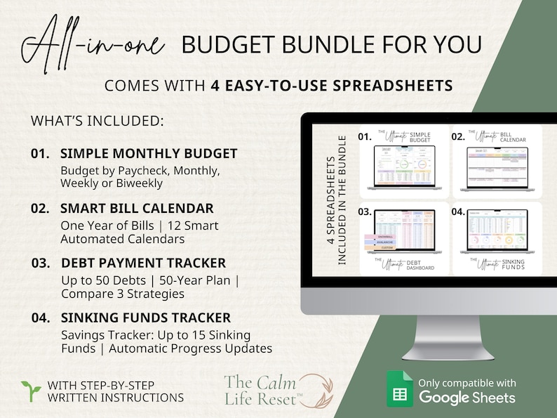 Budget Planner, Monthly Paycheck Budget, Bill Tracker Spreadsheet, Google Sheets Bundle, Debt Payoff Tracker, Debt Snowball, Savings Tracker