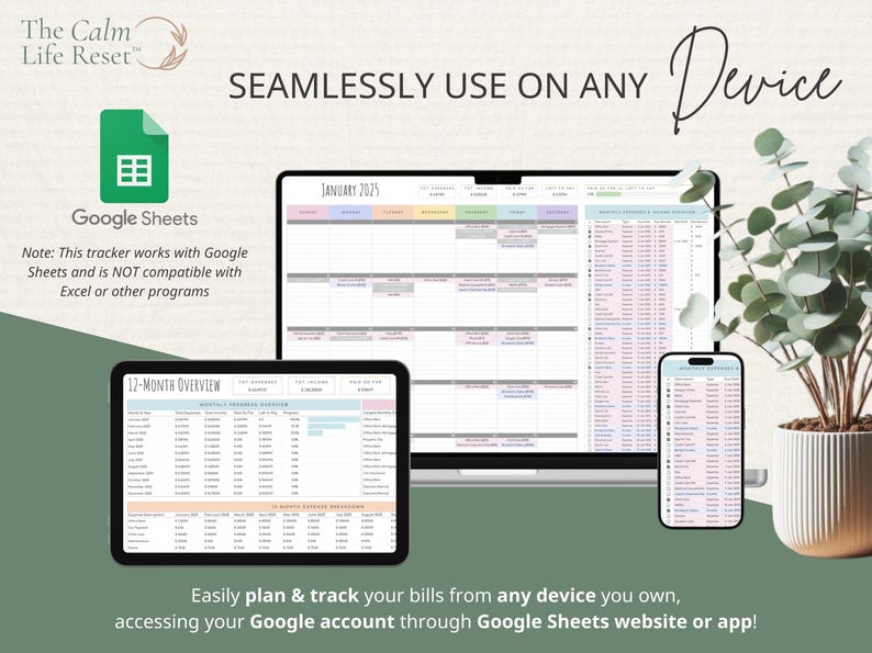 Bill Tracker Spreadsheet: Google Sheets Bill Calendar, Monthly Smart Bill Planner, Editable Bill Payment Dashboard, Personal Finance Planner