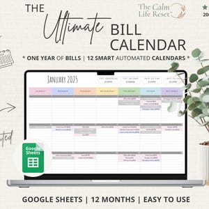 Hoja de cálculo de seguimiento de facturas: Calendario de facturas de Google Sheets, Planificador de facturas mensual inteligente, Panel de pago de facturas editable, Planificador de finanzas personales