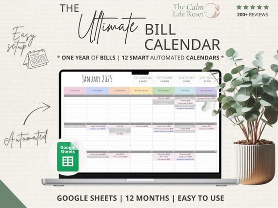 Bill Tracker Spreadsheet: Google Sheets Bill Calendar, Monthly Smart Bill Planner, Editable Bill Payment Dashboard, Personal Finance Planner