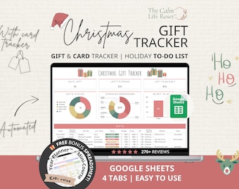 Christmas Gift Tracker Google Sheets: Gift Planner Spreadsheet, Holiday Budget Planner, Christmas Gift Planner, Card Tracker + FREE BONUS!