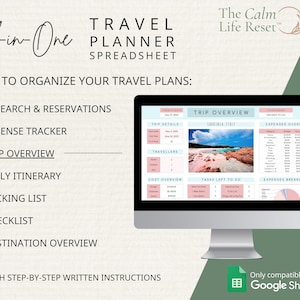 Travel Planner Google Sheets: Travel Itinerary Template, Travel Budget Spreadsheet, Digital Packing List, Road Trip Planner, Holiday Planner