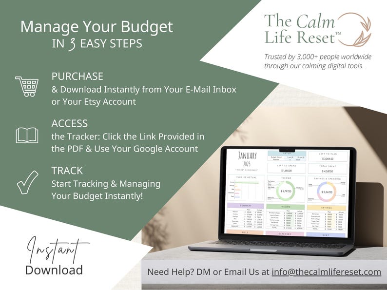 ADHD-Friendly Budget Planner Google Sheets: Monthly Bill Tracker, Personal Income Expense, Weekly Paycheck, Debt Payoff Tool, Easy-to-Use