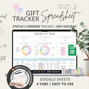 Gift Tracker Spreadsheet Google Sheets Template: Holiday and Birthday Gift Tracker, Christmas Gift Planner, Gift List, Holiday Budget