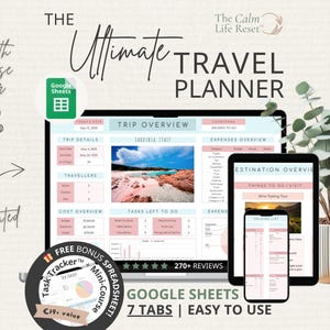 Travel Planner Google Sheets: Travel Itinerary Template, Travel Budget Spreadsheet, Digital Packing List, Road Trip Planner, Holiday Planner