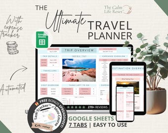 Travel Planner Google Sheets: Travel Itinerary Template, Travel Budget Spreadsheet, Digital Packing List, Road Trip Planner, Holiday Planner