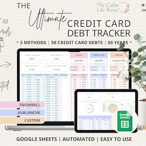 Credit Card Payoff Debt Tracker Google Sheets: Debt Snowball Spreadsheet, Debt Avalanche Calculator, Credit Card Tracker, Credit Card Debt