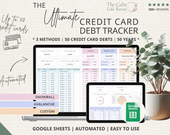 Credit Card Payoff Debt Tracker Google Sheets: Debt Snowball Spreadsheet, Debt Avalanche Calculator, Credit Card Tracker, Credit Card Debt
