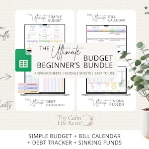Budget Planner, Monthly Paycheck Budget, Bill Tracker Spreadsheet, Google Sheets Bundle, Debt Payoff Tracker, Debt Snowball, Savings Tracker