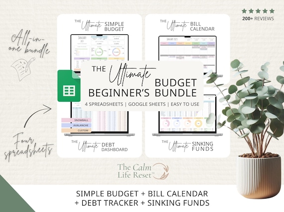 Budget Planner, Monthly Paycheck Budget, Bill Tracker Spreadsheet, Google Sheets Bundle, Debt Payoff Tracker, Debt Snowball, Savings Tracker