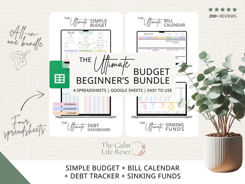 Budget Planner, Monthly Paycheck Budget, Bill Tracker Spreadsheet, Google Sheets Bundle, Debt Payoff Tracker, Debt Snowball, Savings Tracker