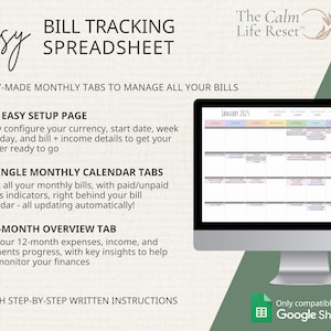 Bill Tracker Spreadsheet: Google Sheets Bill Calendar, Monthly Smart Bill Planner, Editable Bill Payment Dashboard, Personal Finance Planner
