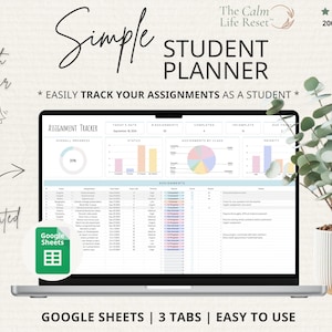 Planilha de planejamento estudantil, rastreador de tarefas no Google Sheets, planejador de estudos para faculdade/universidade, modelo de planejador acadêmico digital