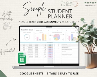 Foglio di calcolo per l'agenda degli studenti, strumento di monitoraggio dei compiti su Google Sheets, pianificatore di studi universitari e scolastici, modello di pianificatore accademico digitale
