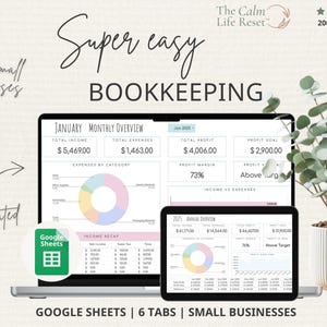 Easy Bookkeeping Template: Small Business Finance Spreadsheet, Income and Expense Tracker, Profit and Loss Accounting Google Sheets Template