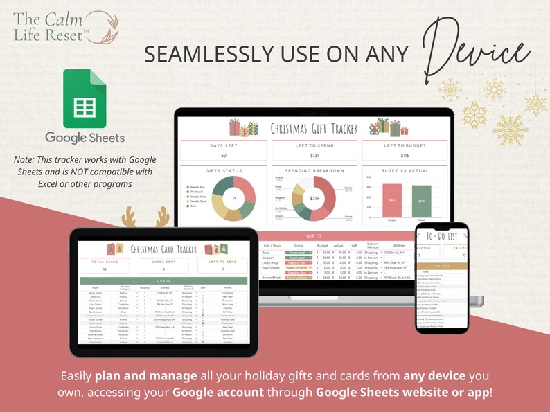 Christmas Gift Tracker Google Sheets: Gift Planner Spreadsheet, Holiday Budget Planner, Christmas Gift Planner, Card Tracker + FREE BONUS!