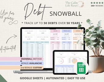 Skuldsnöbollskalkylator: Google Sheets budgetmall, skuldspårare, skuldbetalningsspårare, skuldåterbetalningsspårare, BONUS Avalanche och anpassad