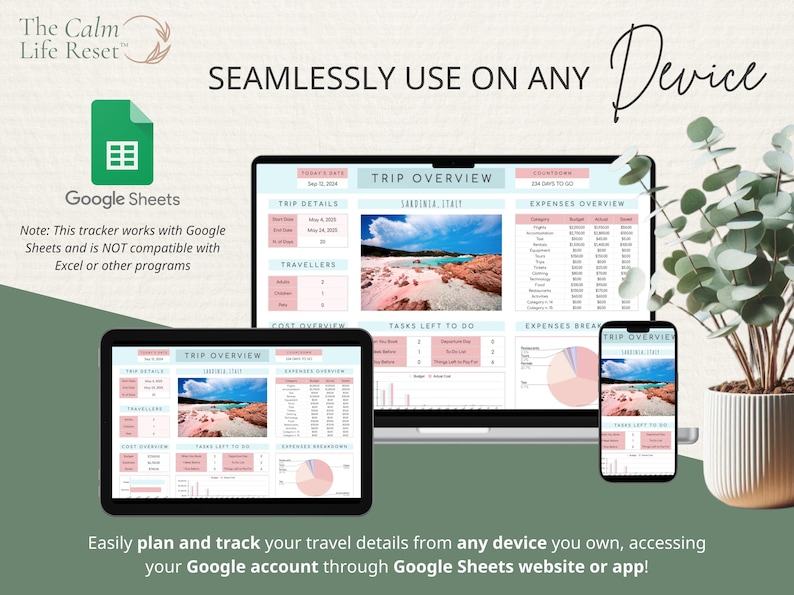 Travel Planner Google Sheets: Travel Itinerary Template, Travel Budget Spreadsheet, Digital Packing List, Road Trip Planner, Holiday Planner