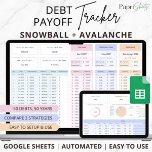 Rastreador de Pago de Deudas: Calculadora de Bola de Nieve de Deudas, Hojas de Cálculo de Google, Tarjeta de Crédito, Pago de Préstamos, Planificador para Liberarse de Deudas, Calculadora de Pago de Deudas