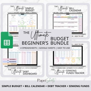 Budget Planner, Monthly Paycheck Budget, Bill Tracker Spreadsheet, Google Sheets Bundle, Debt Payoff Tracker, Debt Snowball, Savings Tracker