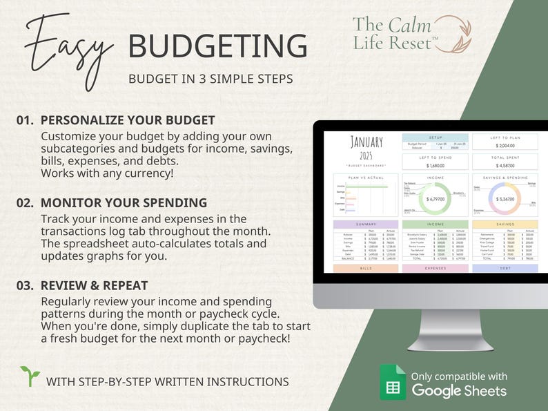 ADHD-Friendly Budget Planner Google Sheets: Monthly Bill Tracker, Personal Income Expense, Weekly Paycheck, Debt Payoff Tool, Easy-to-Use