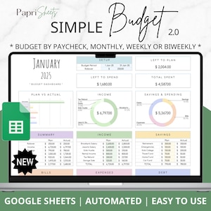 Budget Planner Fogli Google: Foglio di calcolo del budget mensile, Tracker del budget della busta paga, Modello di budget settimanale semplice, Budget quindicinale, Budgeting